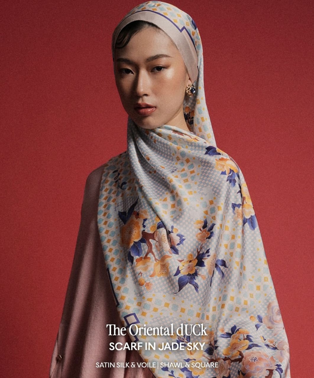 The oriental duck square & shawl in jade sky